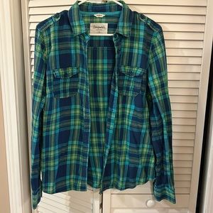 Blue and green button down